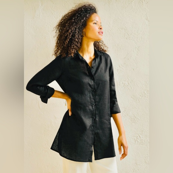 Garnet Hill Tops - Garnet Hill Linen Long Button Down• Sz PM